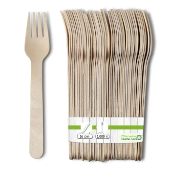 Tenedor de madera sostenible, 16cm, 1000 unidades.